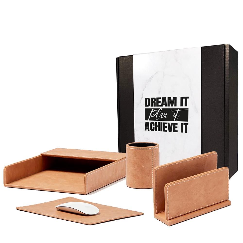 Set Prestige D'Accessoires De Bureau En Cuir Végétal