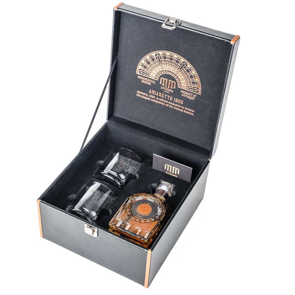 MM Antverpia AMARETTO 1905 AND TWO PREMIUM GLASSES