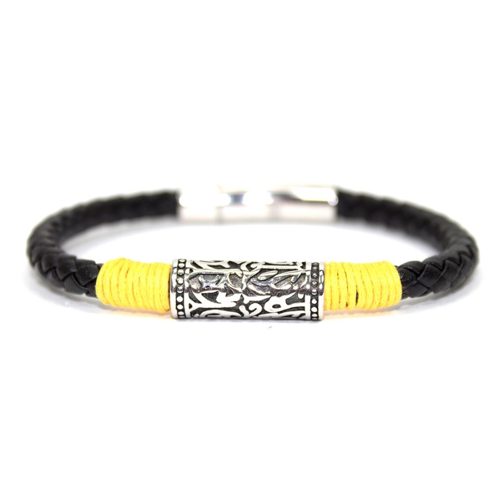 Black & gold leather bracelet black yellow