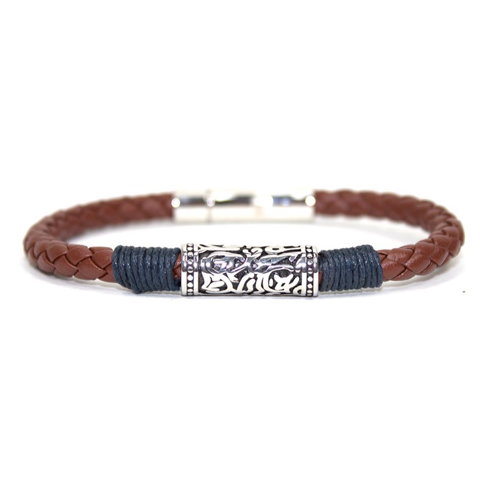Black & gold leather bracelet brown blue