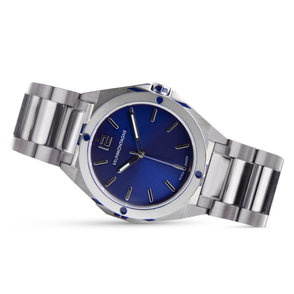 Brunmontagne Representor watch steel strap - silver/blue