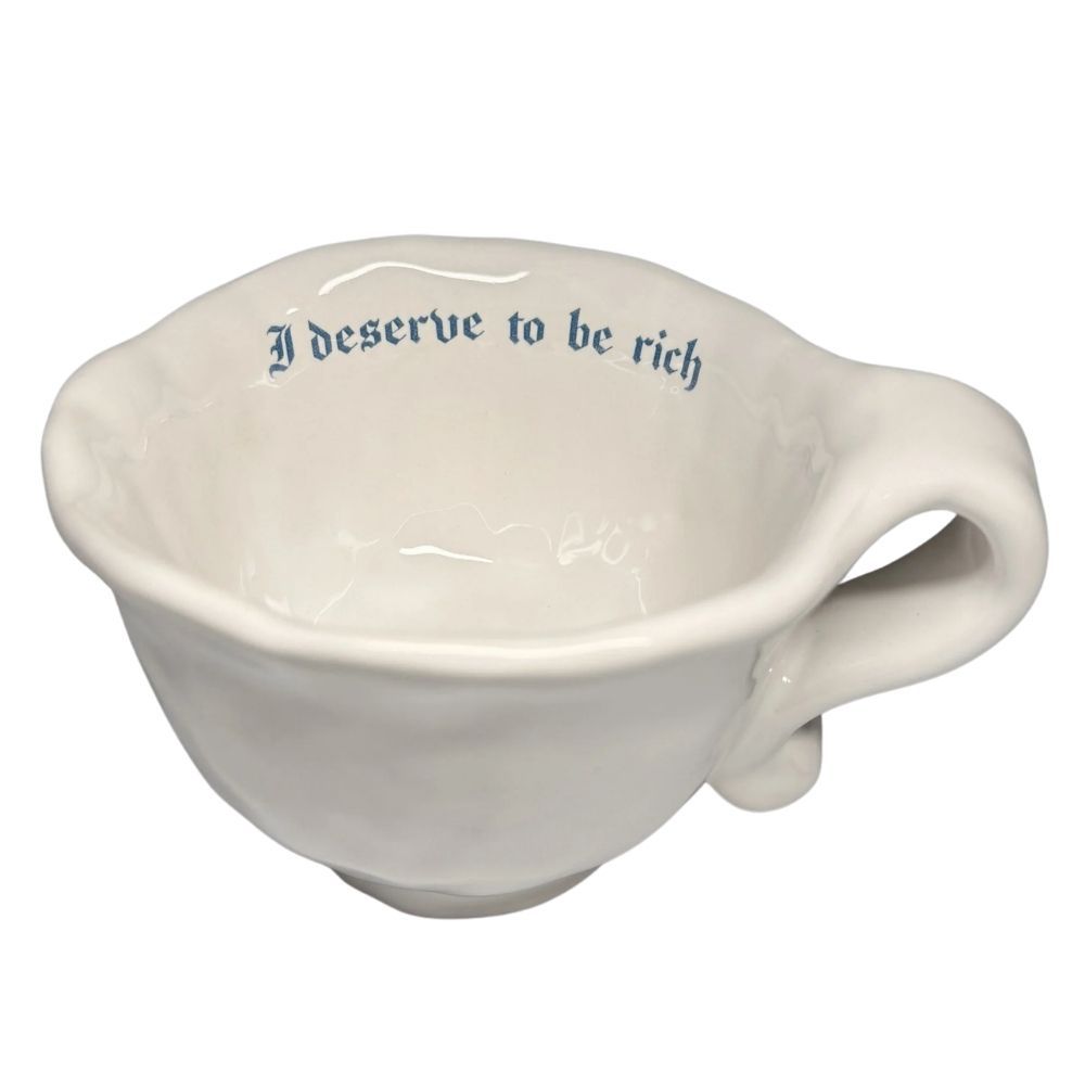 Incartato Ceramics Issues Cappuccino Cup – "I Deserve To Be Rich"