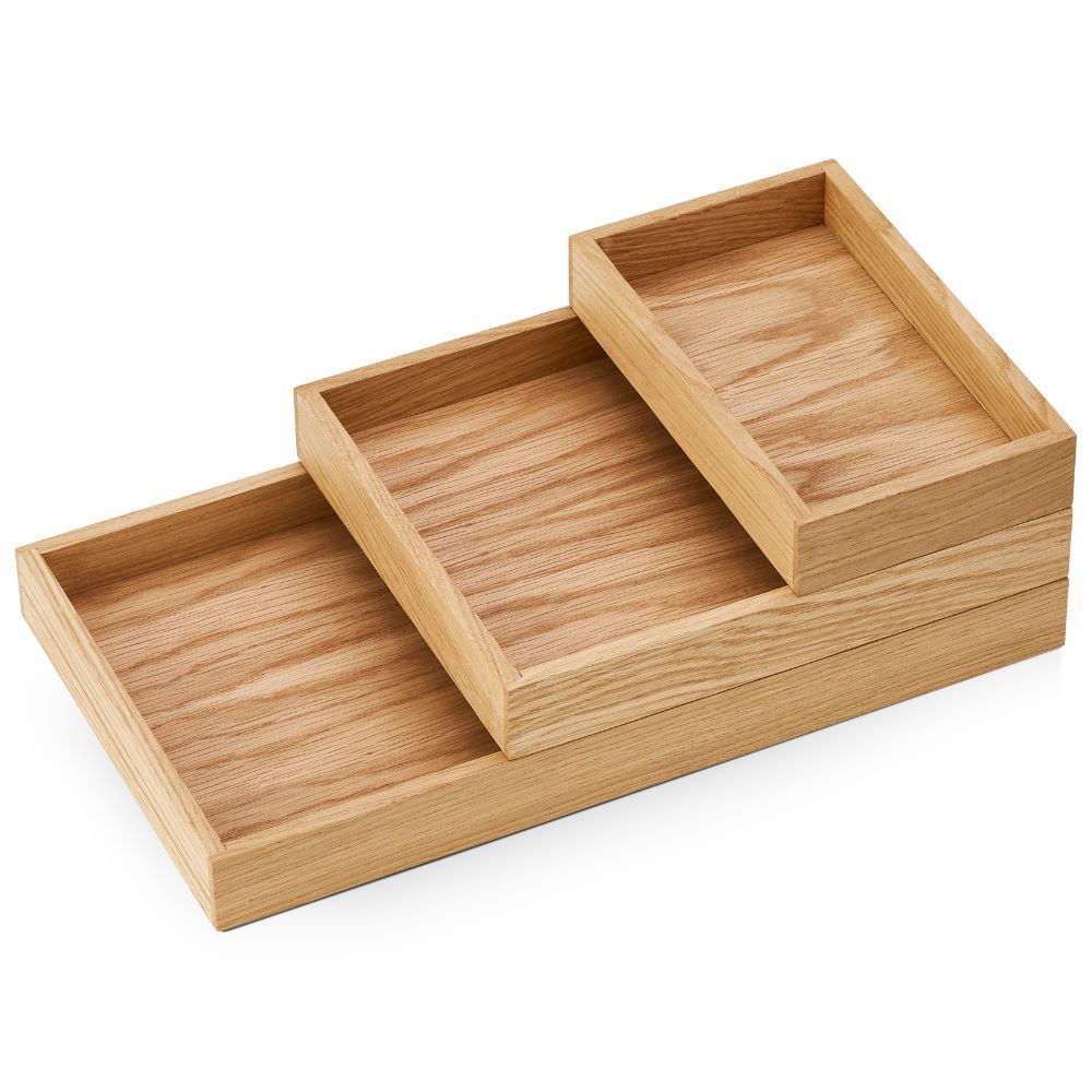 Oakywood Stackable Valet Trays Bundle Organizers - Oak
