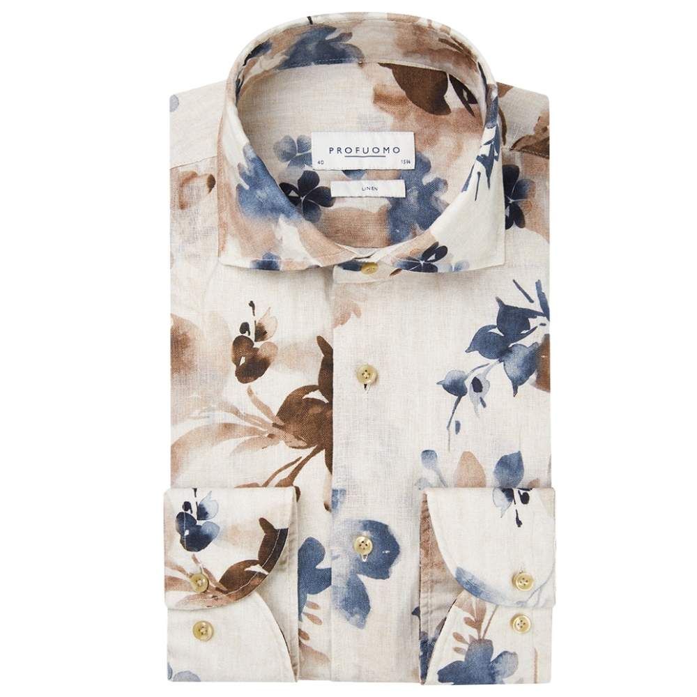 Profuomo Floral Print Linen Shirt - Multi