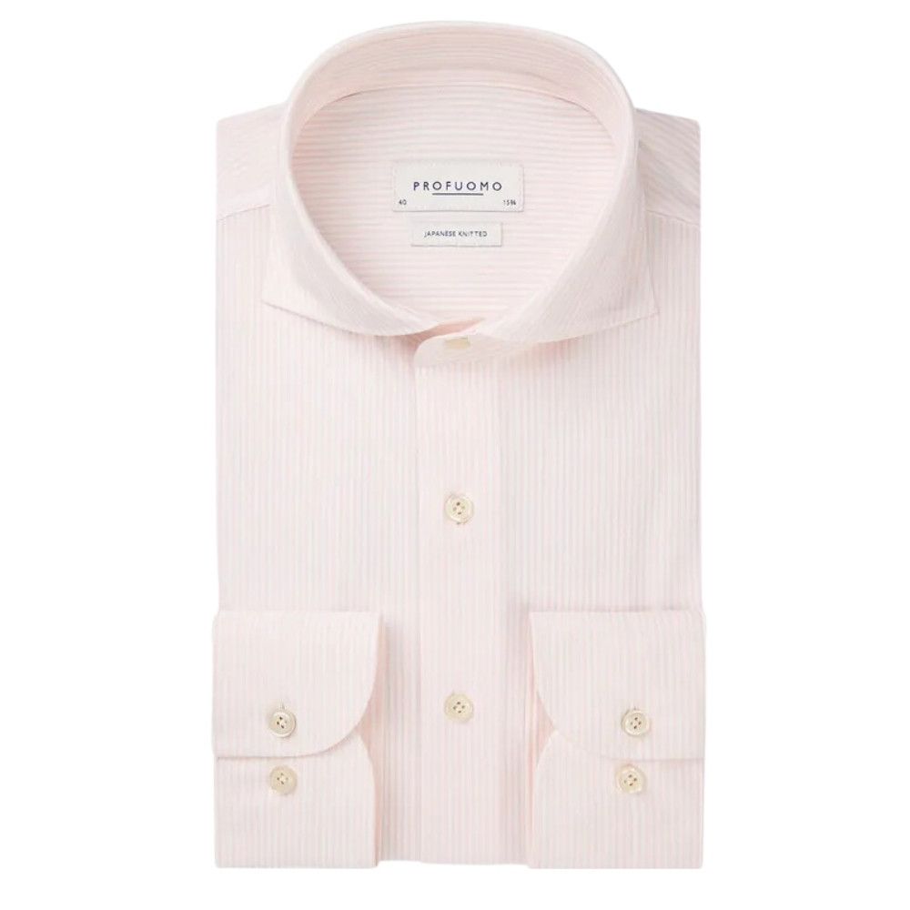 Profuomo Striped Japanese Knitted Shirt - Pink