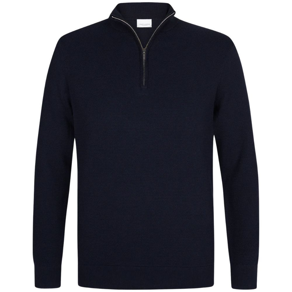 Profuomo Cotton Textured Half-Zip Pullover - Navy