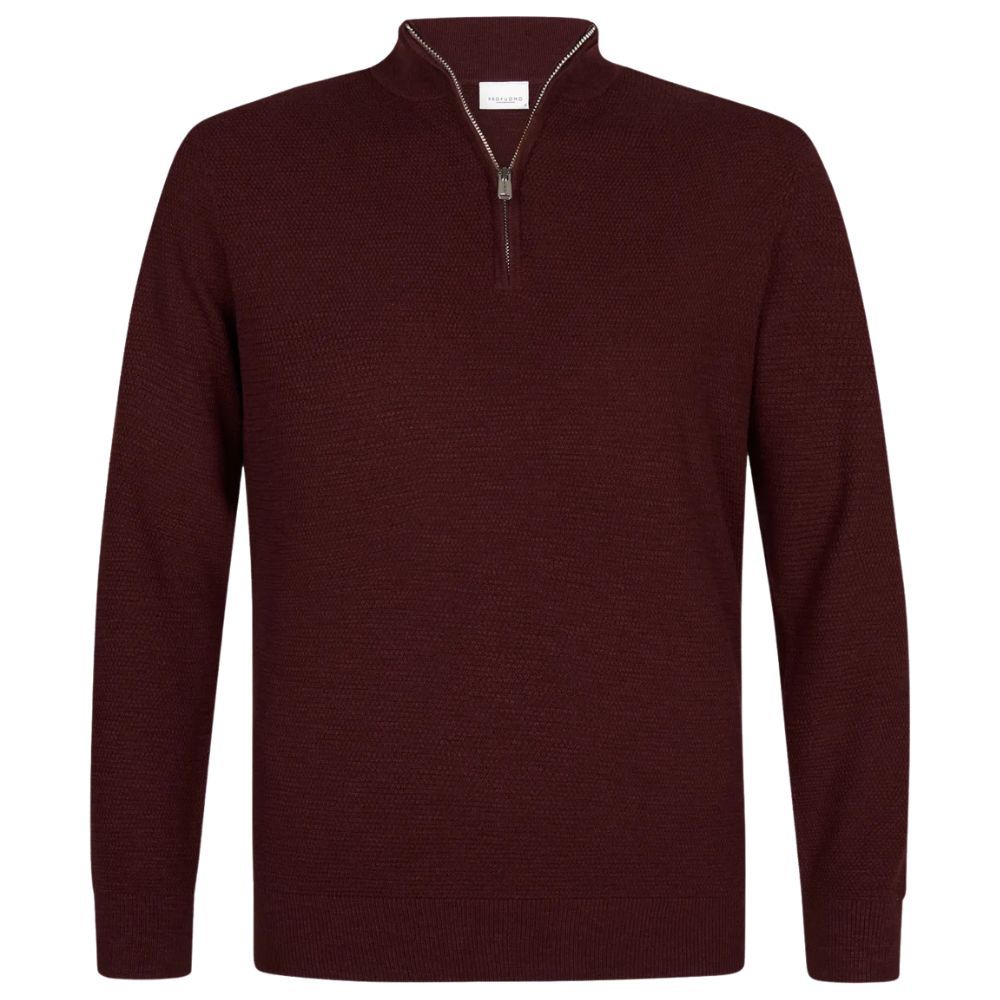 Profuomo Cotton Textured Half-Zip Pullover - Dark Red