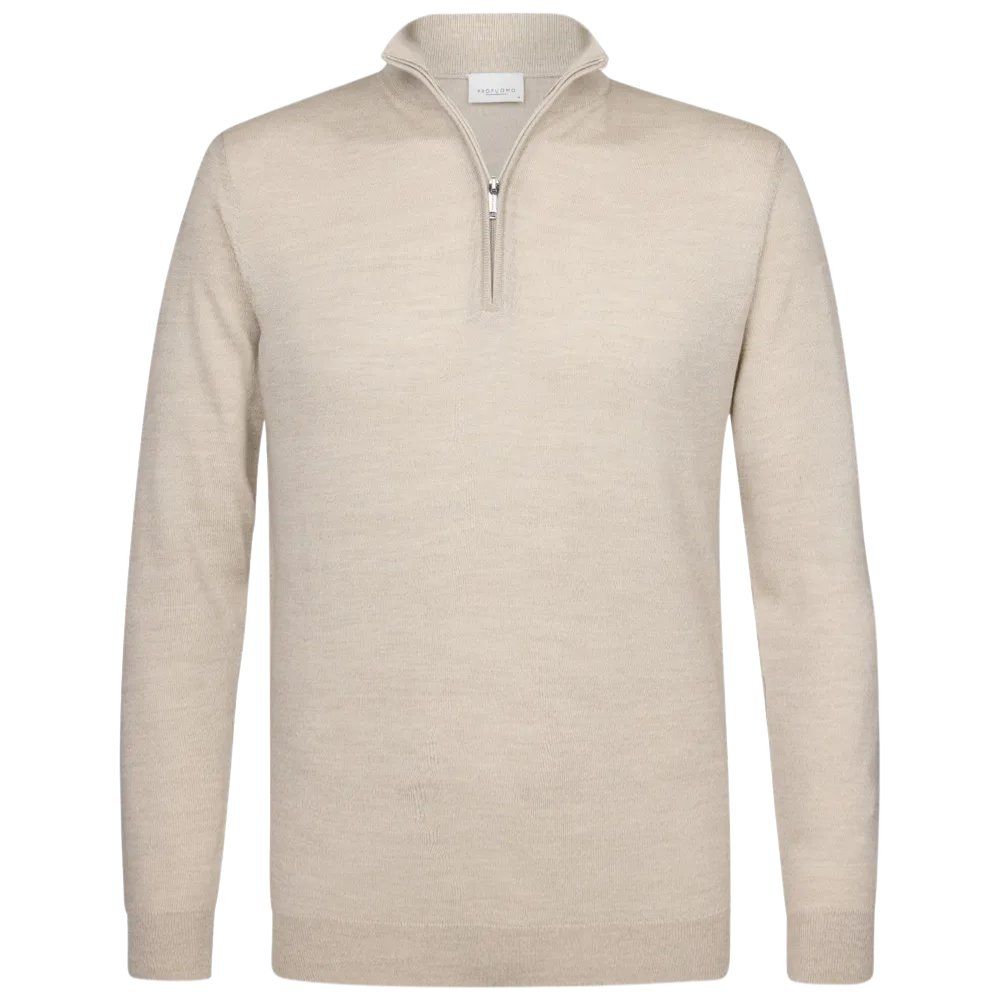 Profuomo Merino Woolen Half-Zip Pullover - Beige