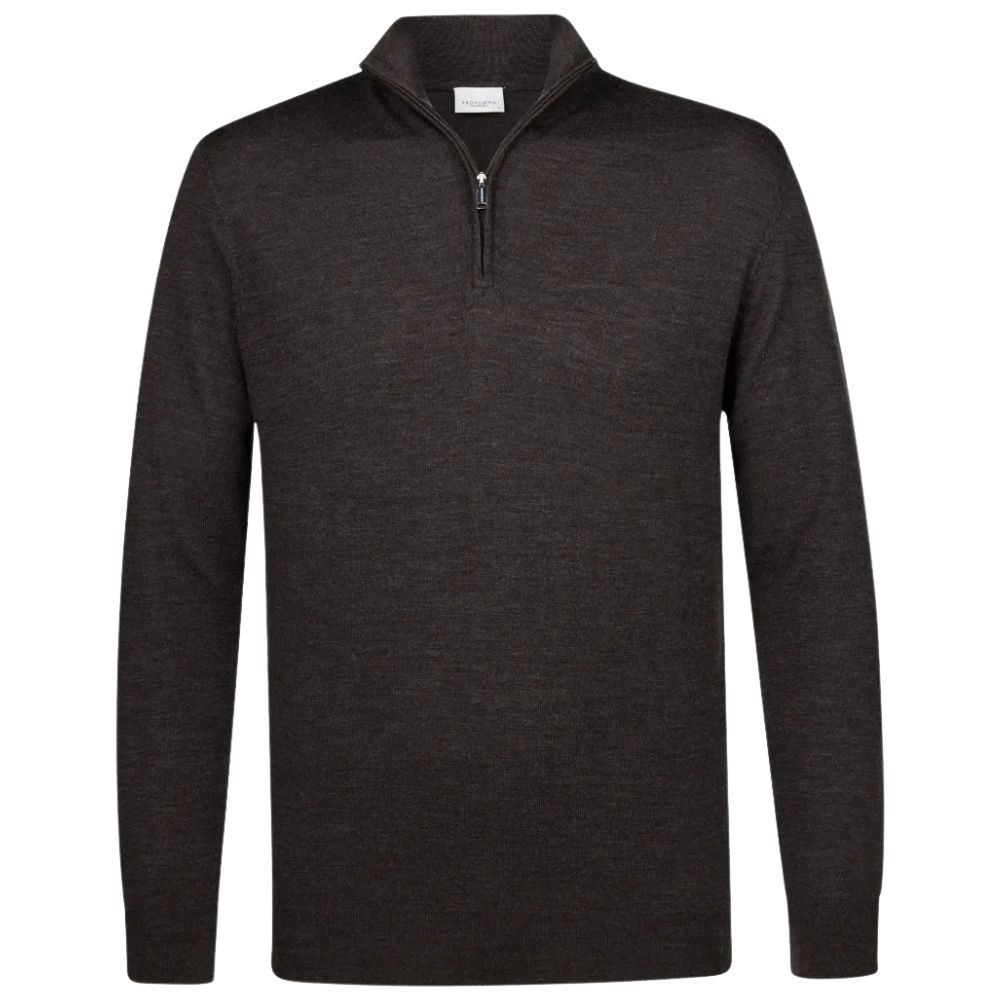 Profuomo Merino Woolen Half-Zip Pullover - Brown