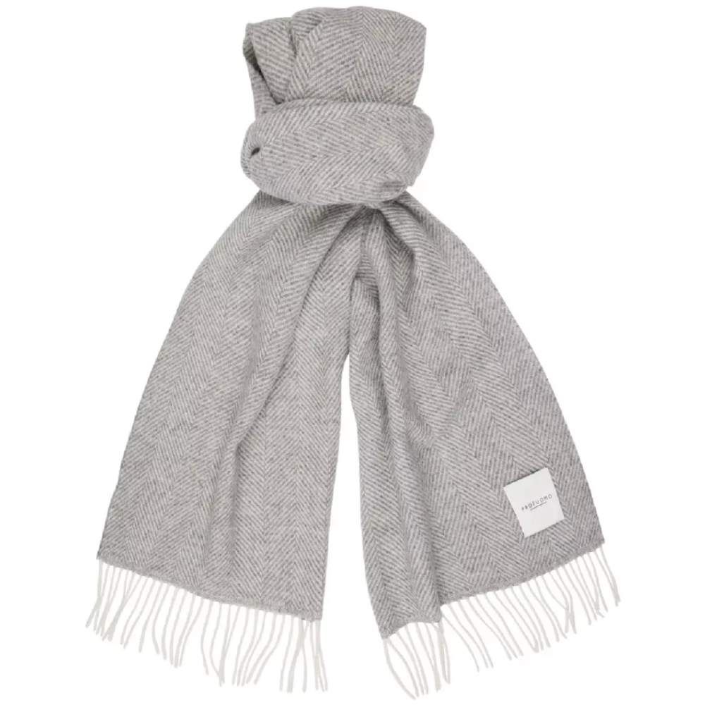 Profuomo Herringbone Pattern Lambswool Scarf - Grey