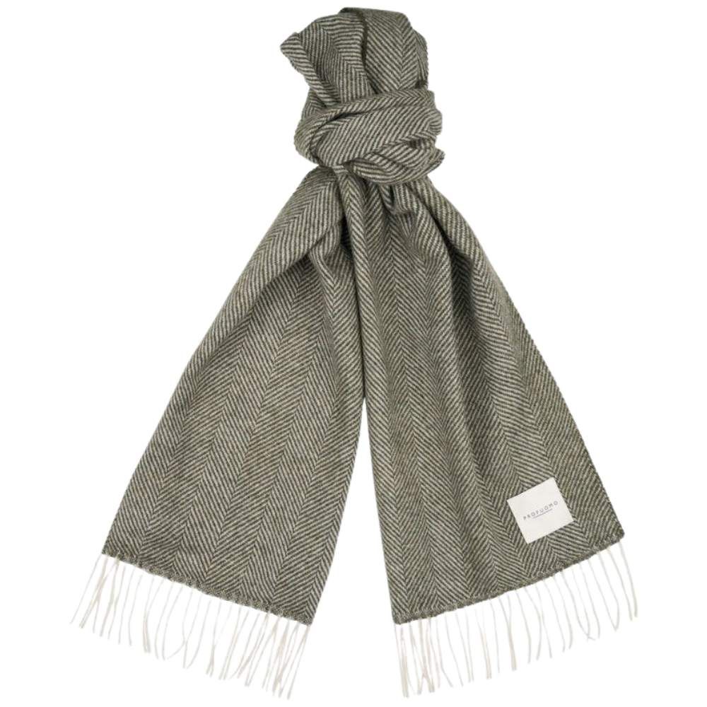 Écharpe en laine d'agneau à motif chevrons - Vert militaire Profuomo