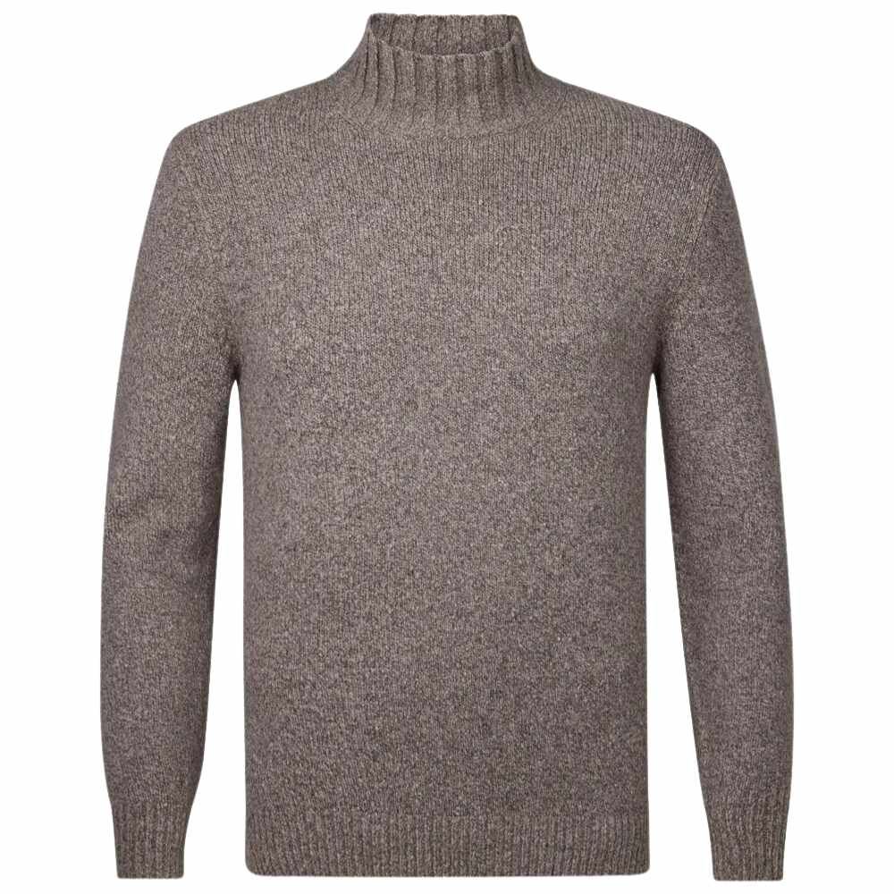 Profuomo Boiled Woolen Mockneck Pullover - Mid Brown