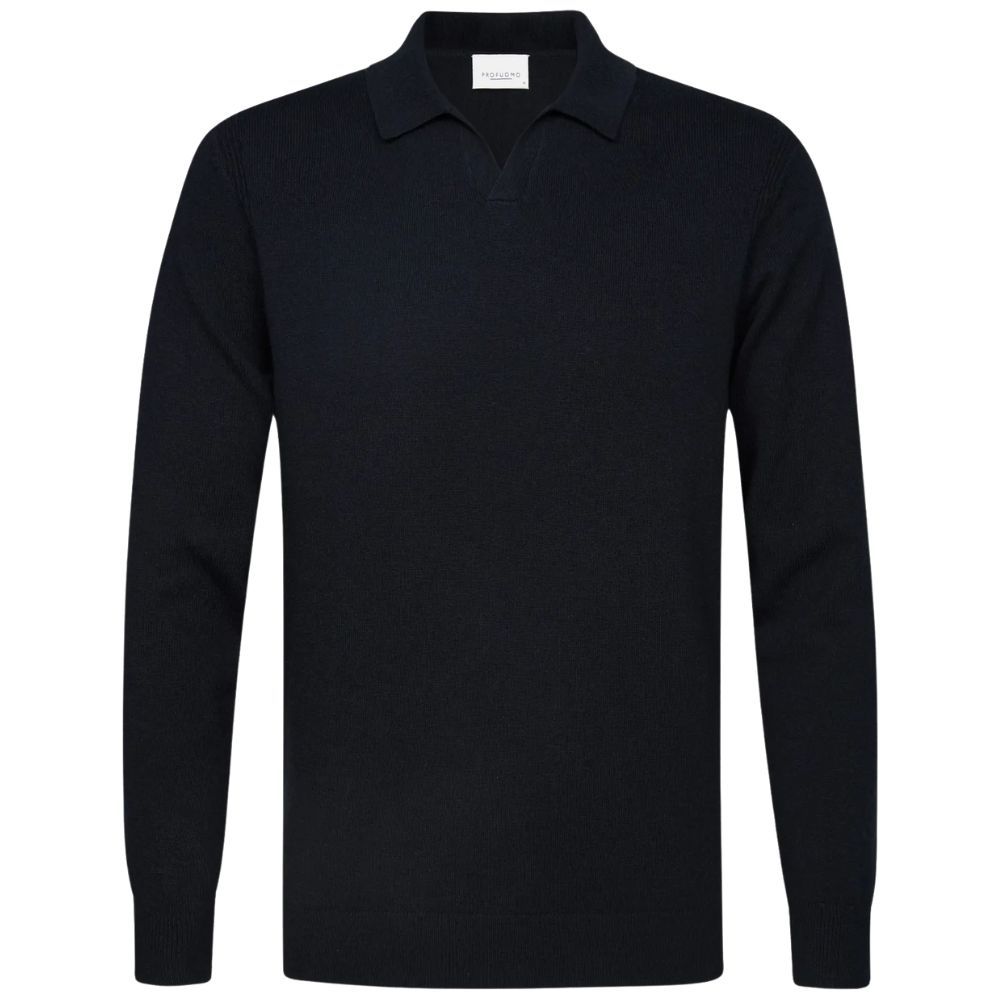 Profuomo Wool Blend Open-Collar Polo - Navy