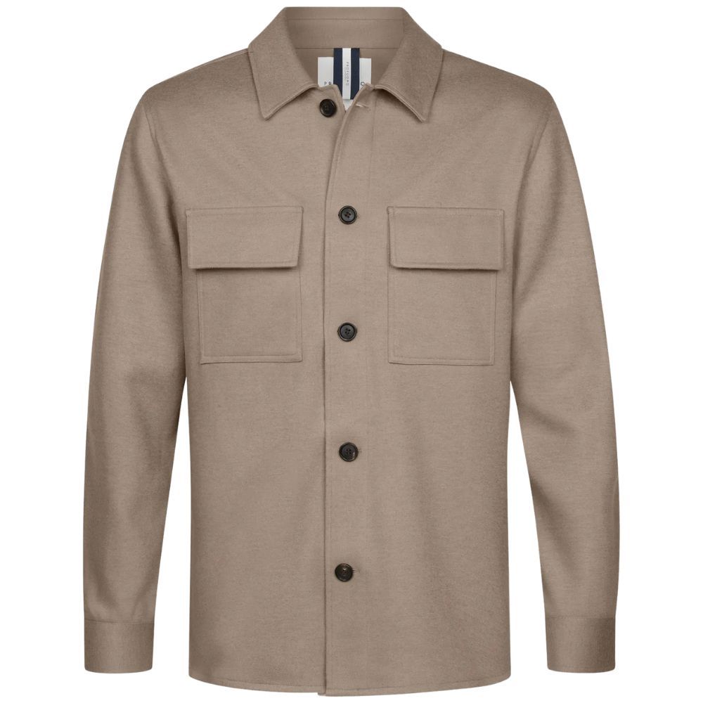 Profuomo Wollen Gebreid Overhemd Beige/Bruin