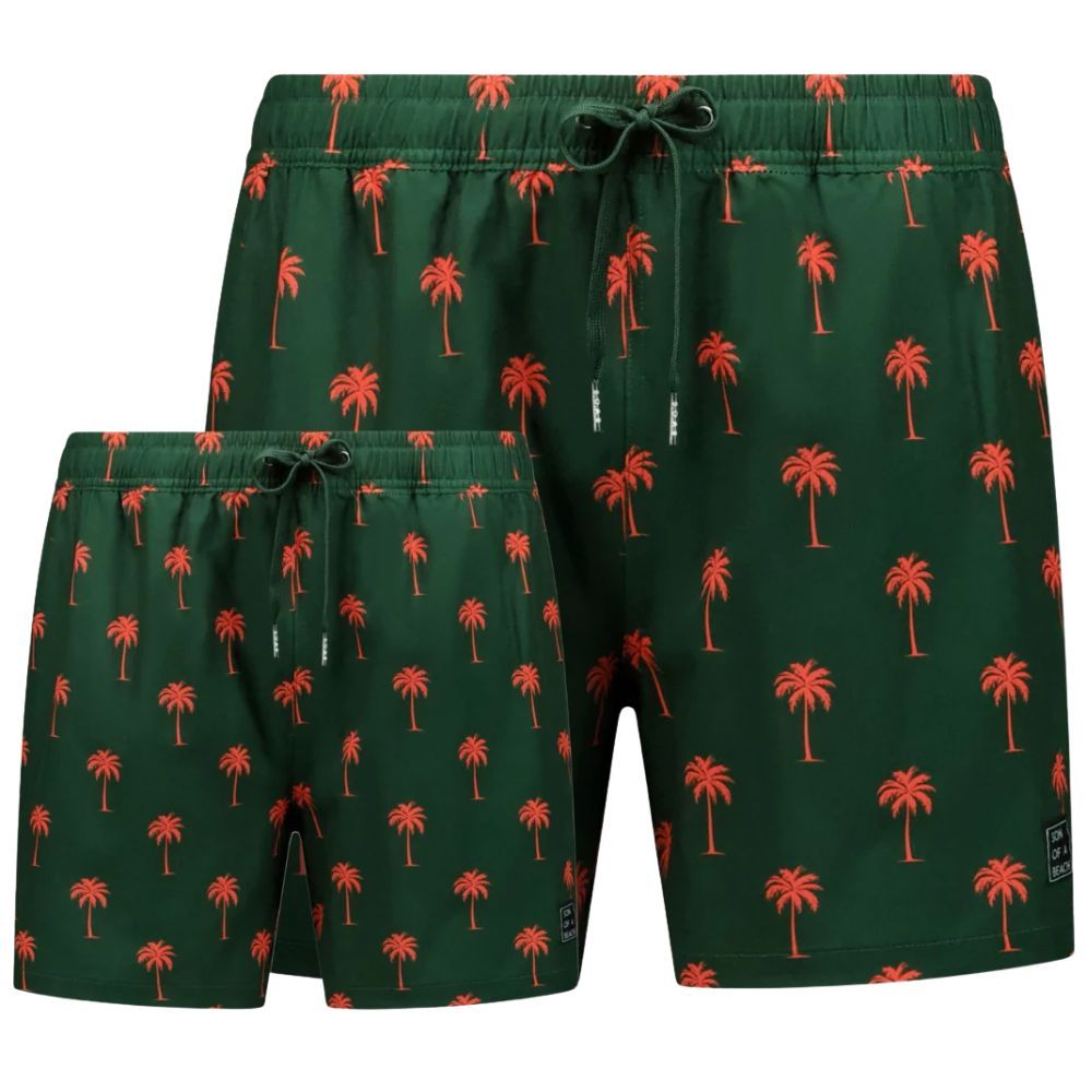 Son of a Beach Father & Son Swim Shorts Palm Tree - Dark Green