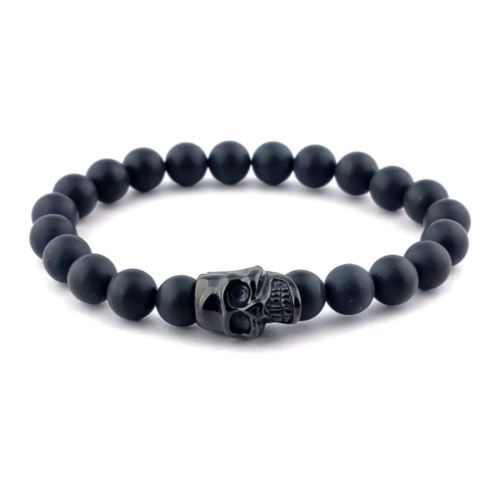 Steel & Barnett Stones Skull Bracelet - matt black