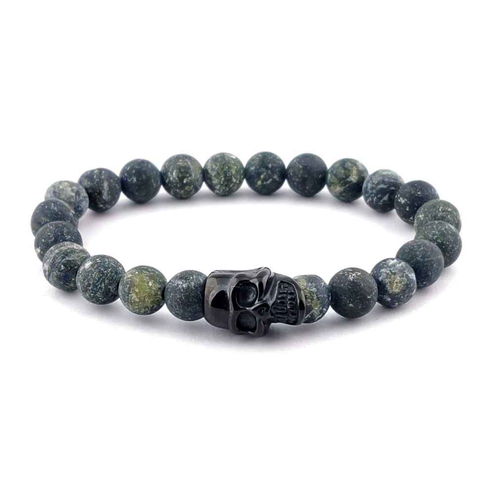 Steel & Barnett Stones Skull Bracelet - matt serpentine