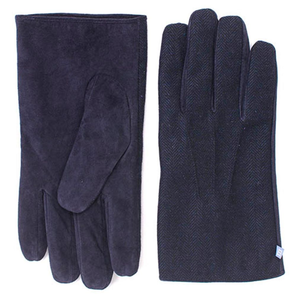 tresanti navy glove with herringbone fabric and navy leather