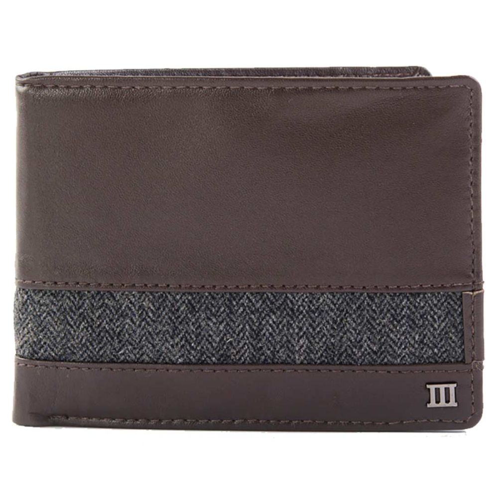 Tresanti leather wallet with grey fishbone fabric