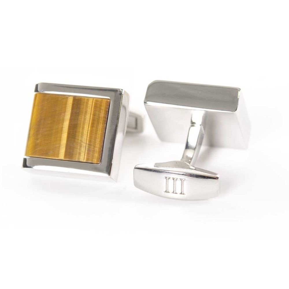 Tresanti rhodium cufflinks - tiger eye