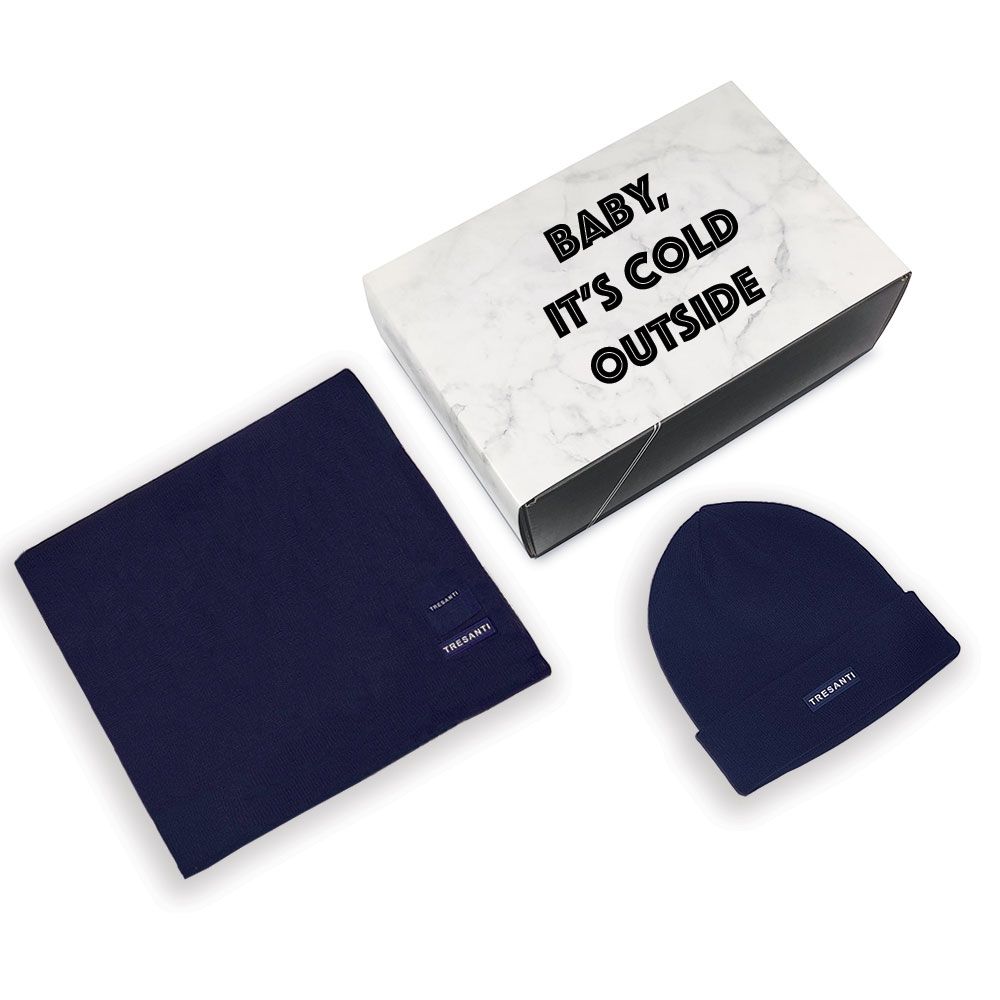 Tresanti Scarf & Beanie Set Navy With Logo