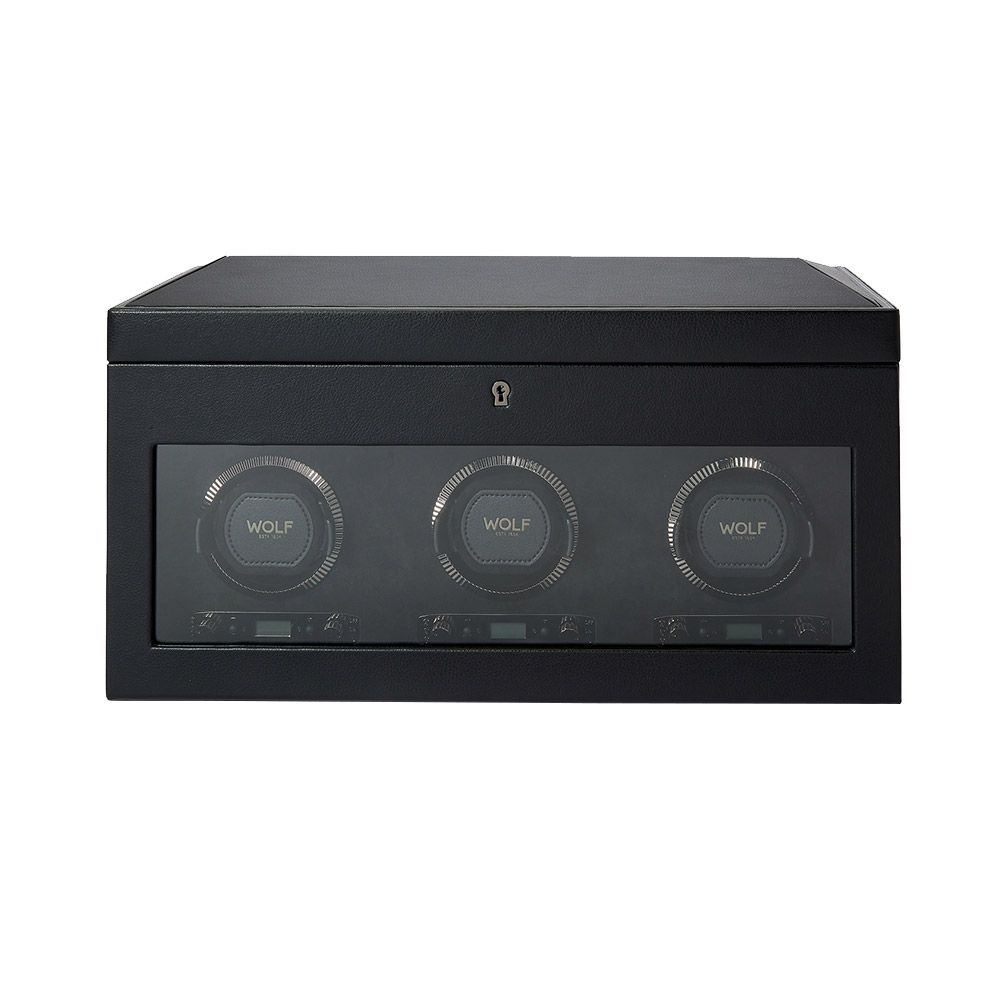 WOLF British Racing Triple Watch Winder With Storage - Black