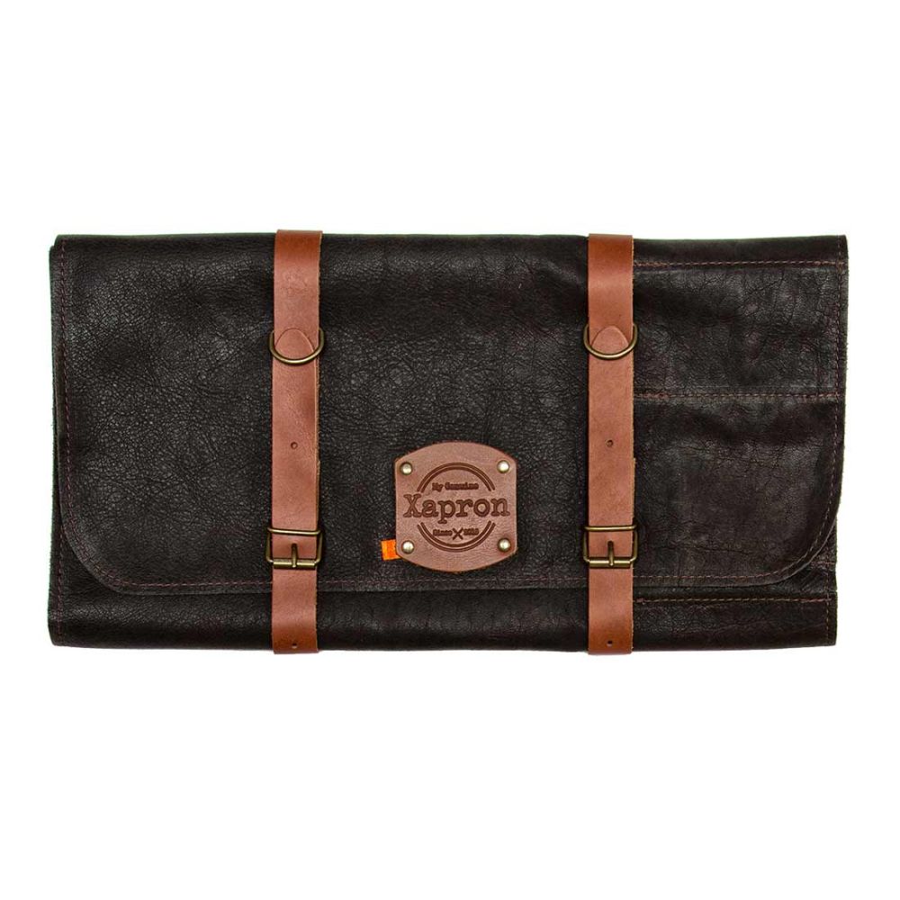 Xapron Utah Black leather knife roll - 10 knives