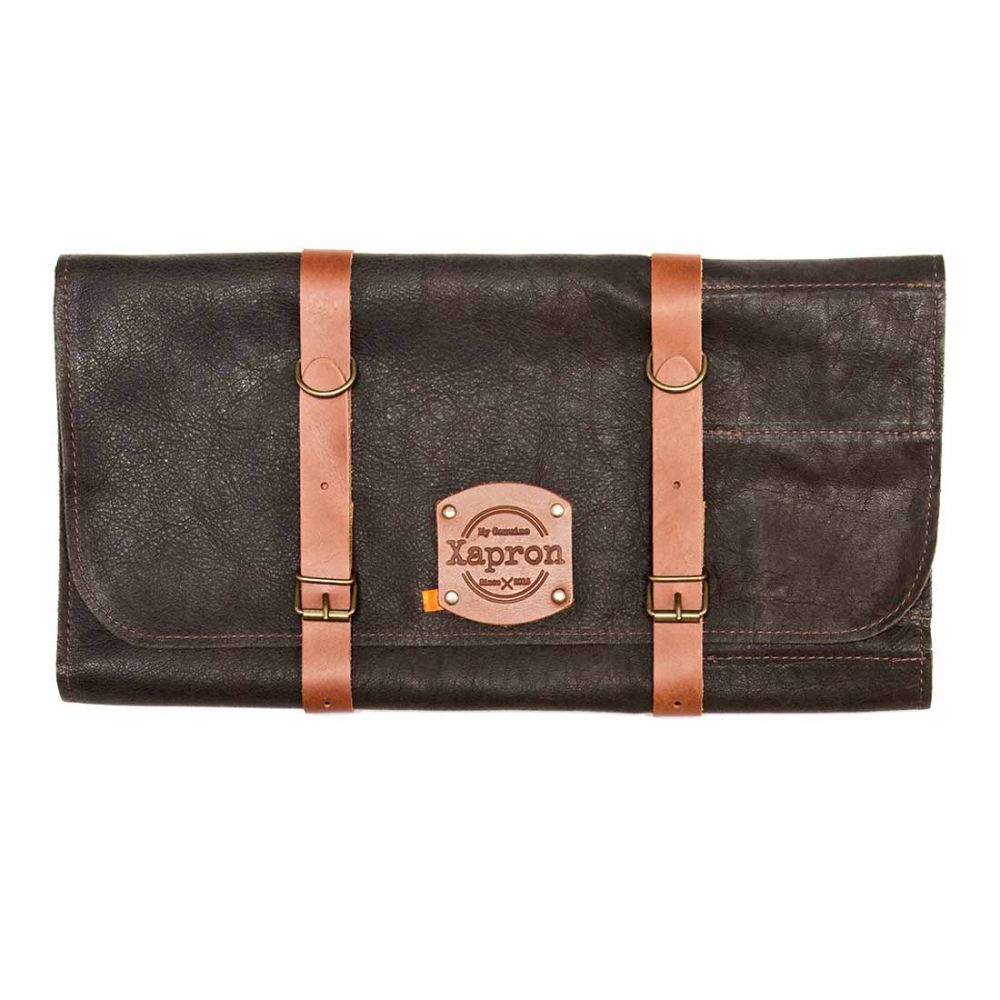 Xapron Utah Choco leather knife roll - 10 knives