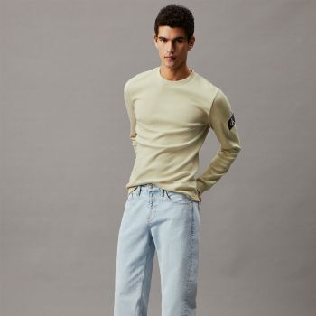 Calvin Klein Logo Badge Waffle Pullover - Zielona Mgła