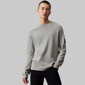 Calvin Klein Koszulka z długim rękawem Logo Badge Waffle - Slate Grey