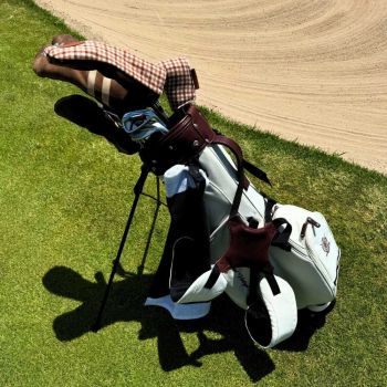 Modest Vintage Player Leather Golf Bag Stand - Cream Canvas