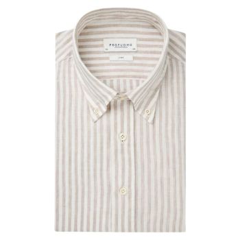 Profuomo Striped Linen Shirt - Beige