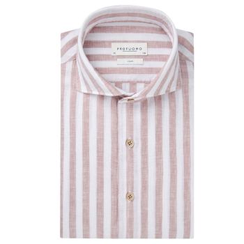 Profuomo Striped Linen Shirt - Dark Pink