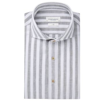 Profuomo Striped Linen Shirt - Dark Green