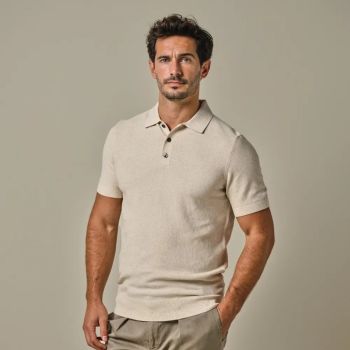 Profuomo Bawełniano-Lniane Polo - Off-White