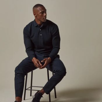 Luxury Basic Polo z długim rękawem - granatowy Profuomo