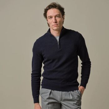 Profuomo Pullover mezza zip in cotone testurizzato - Blu Navy