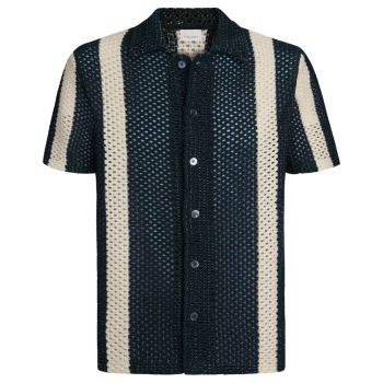 Profuomo Crochet Button Through Polo - Navy