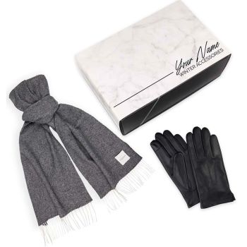 Profuomo Lambswool Scarf & Gloves Set - Grey/Black