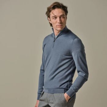 Profuomo Wełniany sweter rozpinany Merino - Niebieski