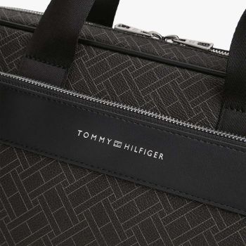 Torba na laptopa z monogramem Tommy Hilfiger - Czarna