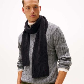 Tommy Hilfiger Żebrowany szalik z flagą - grafitowo-szary