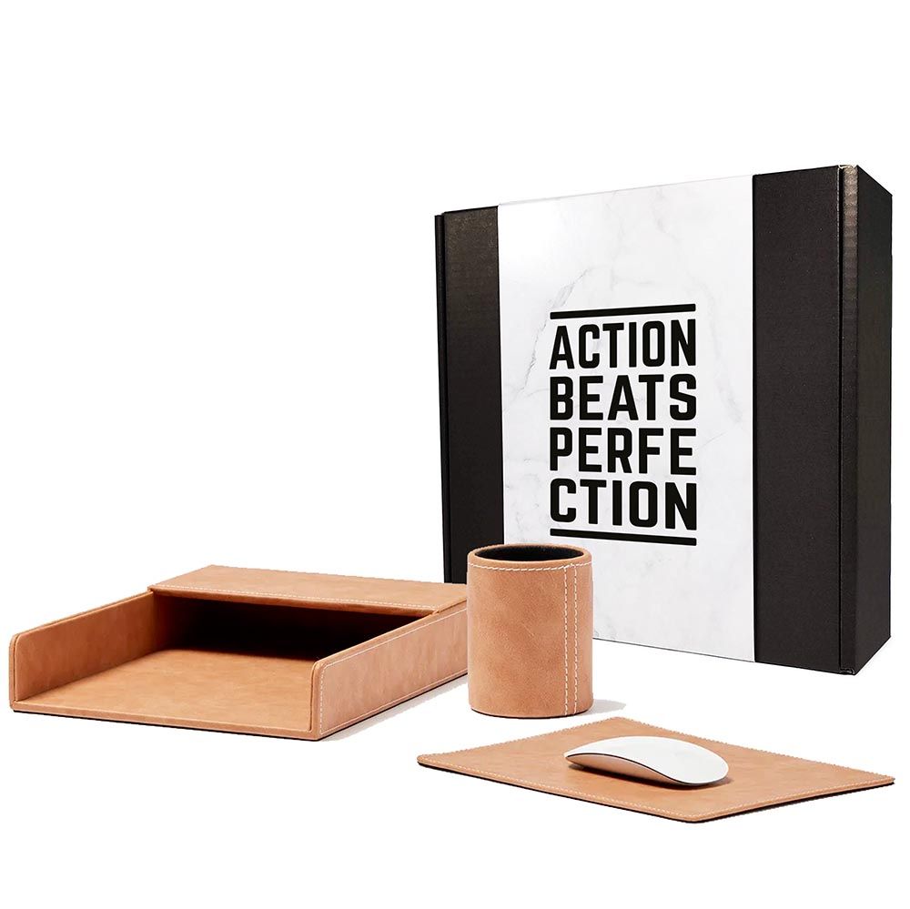 Set Premium D'Accessoires De Bureau En Cuir Végétal