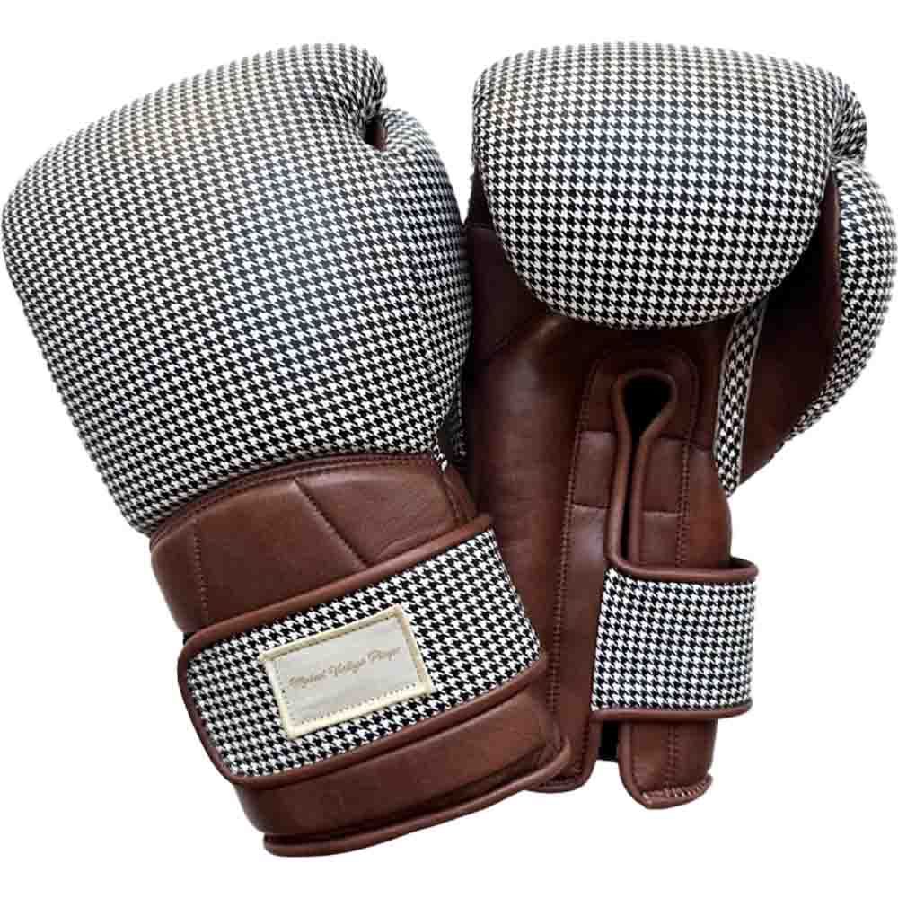 Elite Houndstooth Leather Boxing Gloves (Strap Up) - Brown