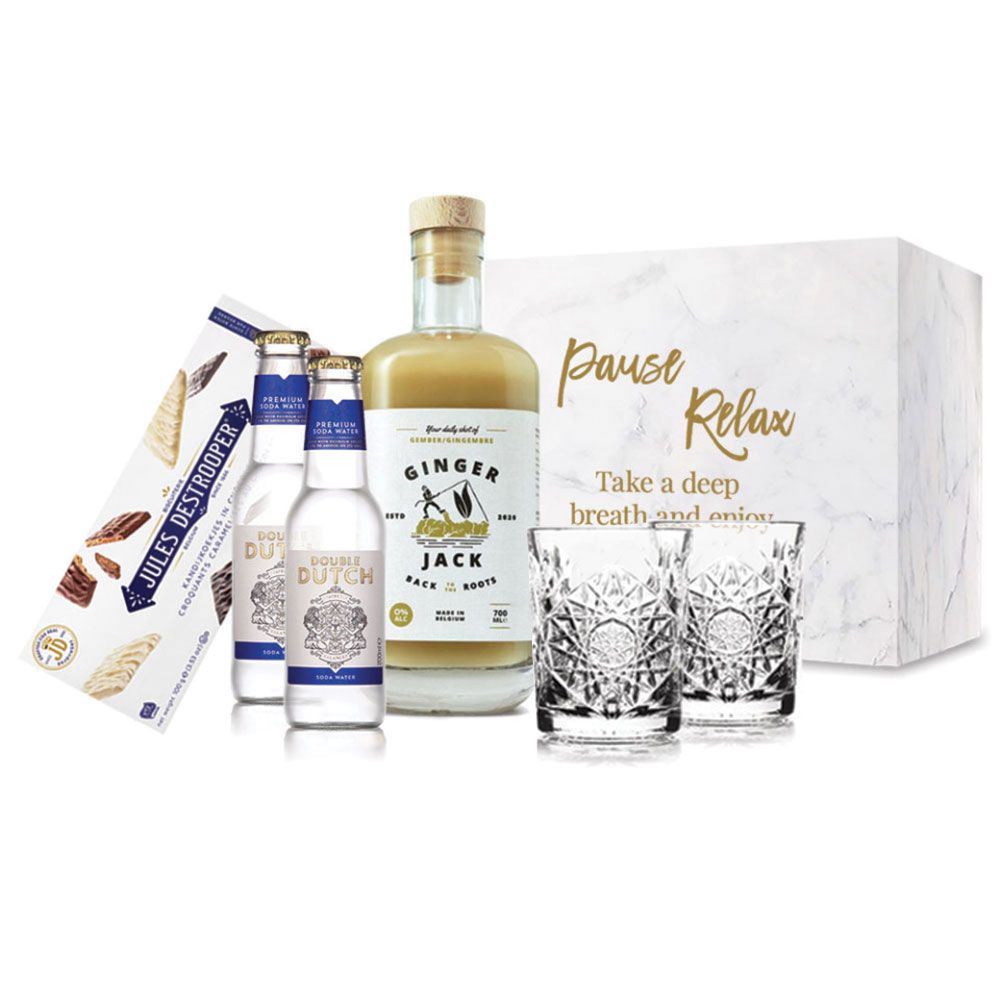 4 O'Clock Delight Box - Ginger Jack, Jules Destrooper Kandijkoekjes In Chocolade en Double Dutch Soda Water