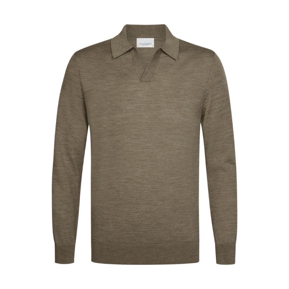 Profuomo Merino Woolen Open Collar Polo - Brown