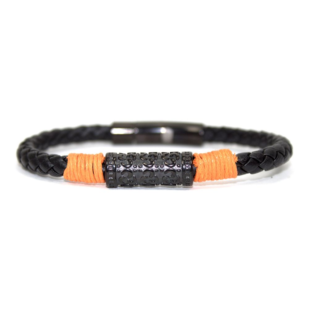 Black & Gold Leather bracelet black orange