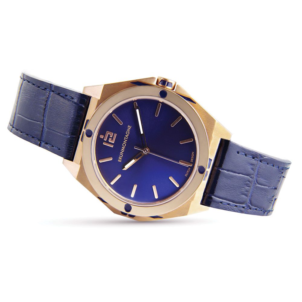 Brunmontagne Representor watch leather strap - gold/blue