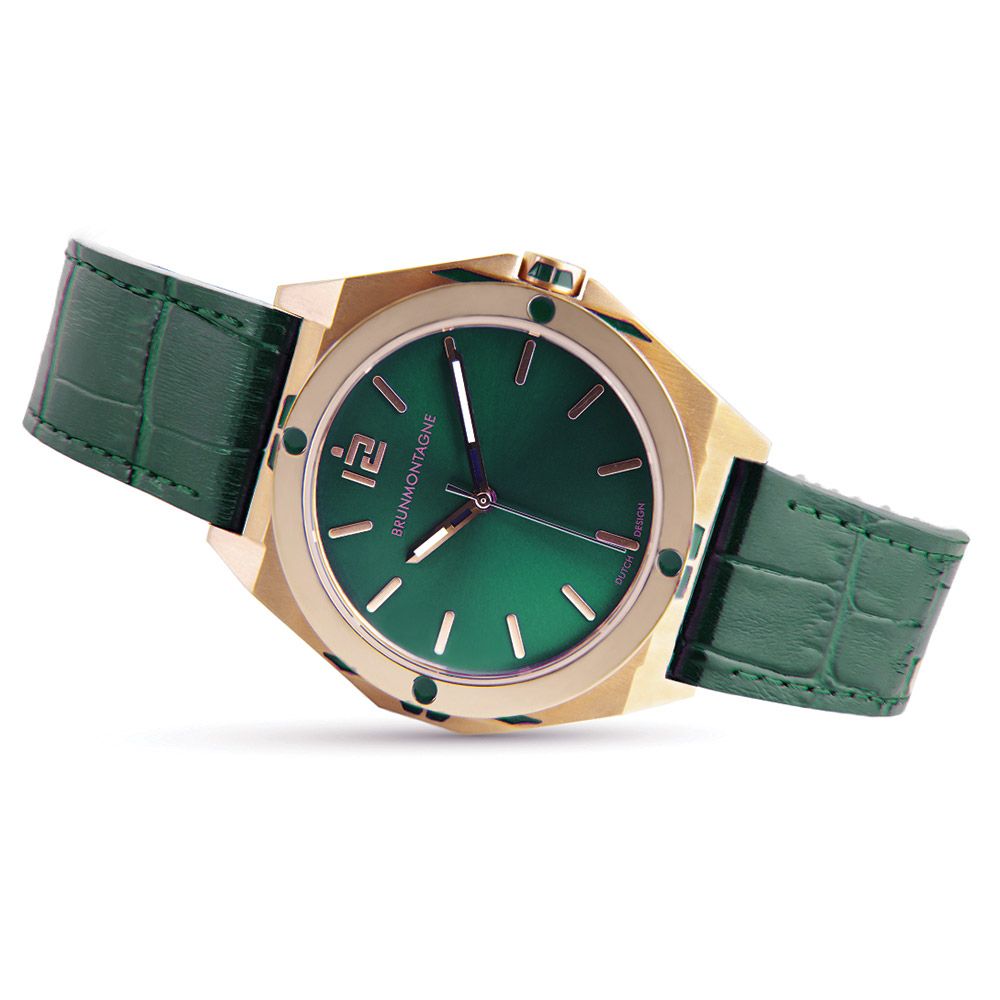 Brunmontagne Representor watch leather strap - gold/green