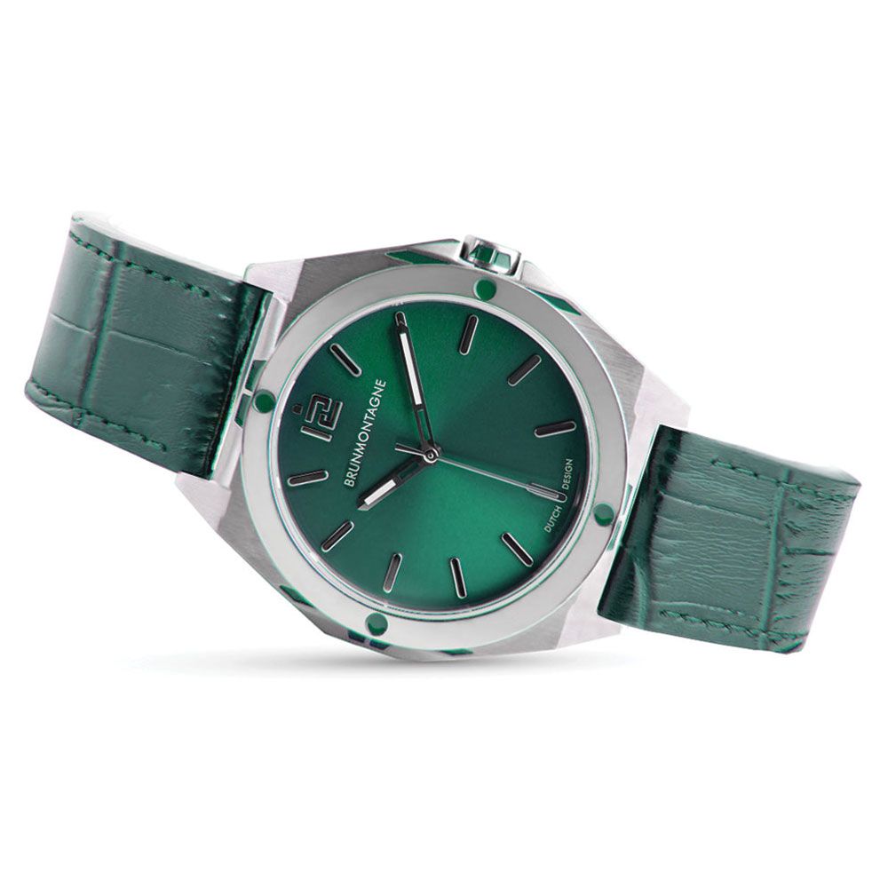 Brunmontagne Representor watch leather strap - silver/green